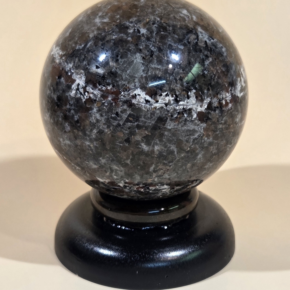 Natural Polished Yooperlite Lake Superior Gemstone Sphere On Handmade Display